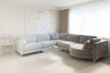 3d rendered interior of living room turns into a real one 