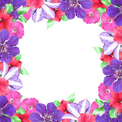 Beautiful floral background of petunias and clematis 