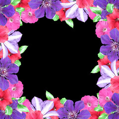 Beautiful floral background of petunias and clematis 