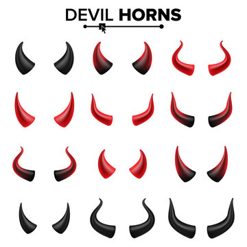 Devil Horns Set Vector. Good For Halloween Party. Satan Horns Symbol Isolated Illustration.