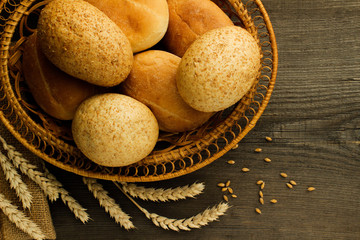 Bakery products on a wooden surface