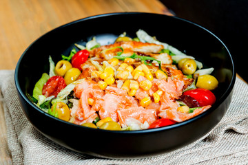 Fresh seafood salad with smoked salmon