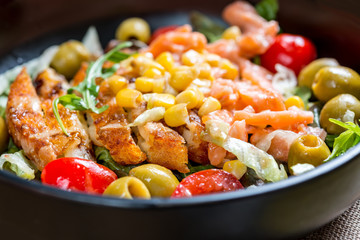 Fresh seafood salad with smoked salmon