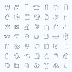 Vector package types icon set in thin line style