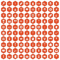 100 beer party icons hexagon orange