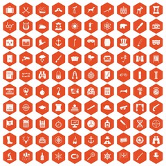 100 binoculars icons hexagon orange