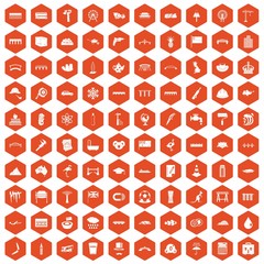Fototapeta na wymiar 100 bridge icons hexagon orange