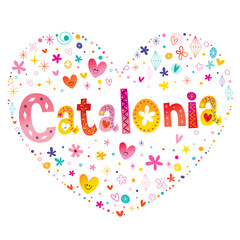 Catalonia autonomous community of Spain heart shaped type lettering vector design