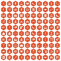 100 business woman icons hexagon orange
