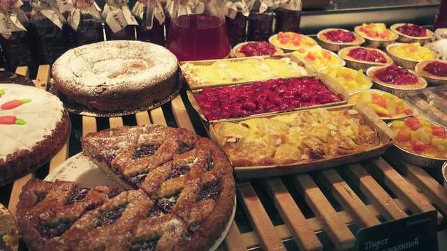 Fresh pastries for sale in a bakery