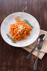 Creamy Italian pasta with mushrooms, tomatoes