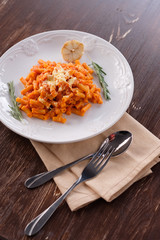 Creamy Italian pasta with mushrooms, tomatoes