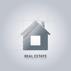 Fototapeta premium Real estate house logo. Blueprint style.