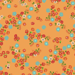 Fototapeta na wymiar Flowery bright pattern in small-scale flowers. Calico millefleurs. Floral seamless background for textile, surface, fabric, wallpapers, print, gift wrap and scrapbooking, decoupage.