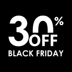 30% off. Black Friday design template. Sales, discount price, shopping and low price symbol. Vector illustration.