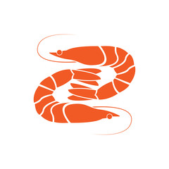 Shrimp icon isolated on white background. Shrimps label or emblem. Seafood symbol. Vector illustration.