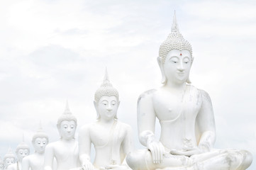 Fototapeta na wymiar Pattern of white Buddha statues in Thailand