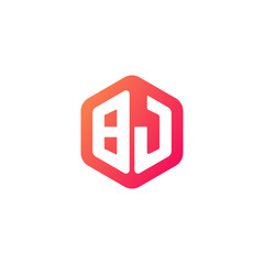 Initial letter bj, rounded hexagon logo, gradient red orange colors
 
