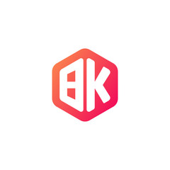 Initial letter bk, rounded hexagon logo, gradient red orange colors 