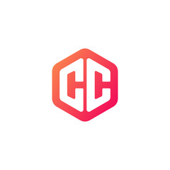 Initial letter cc, rounded hexagon logo, gradient red orange colors
 
