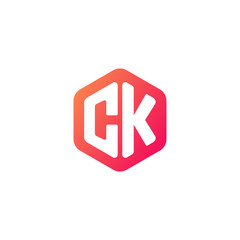 Initial letter ck, rounded hexagon logo, gradient red orange colors
 
