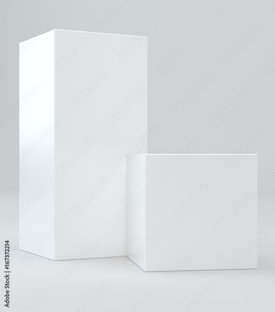 Poster white cubes on wall studio background. 3d rendering