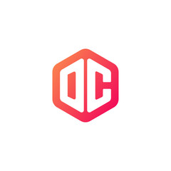 Initial letter dc, rounded hexagon logo, gradient red orange colors
 
