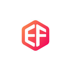 Initial letter ef, rounded hexagon logo, gradient red orange colors
 
