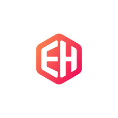Initial letter eh, rounded hexagon logo, gradient red orange colors
 

