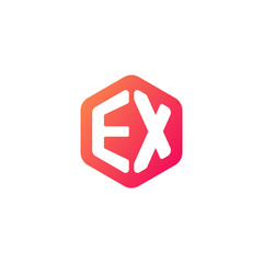 Initial letter ex, rounded hexagon logo, gradient red orange colors
 
