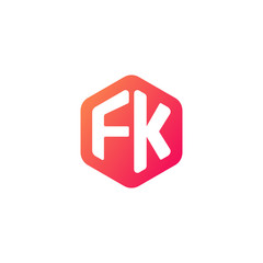 Fototapeta premium Initial letter fk, rounded hexagon logo, gradient red orange colors 