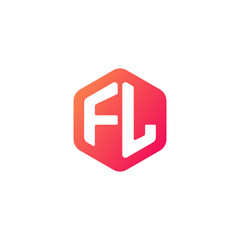 Initial letter fl, rounded hexagon logo, gradient red orange colors
 
