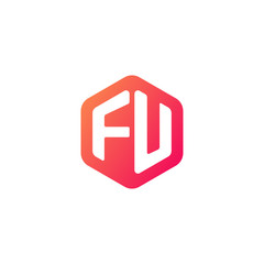 Initial letter fu, rounded hexagon logo, gradient red orange colors
 
