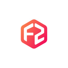 Initial letter fz, rounded hexagon logo, gradient red orange colors
 
