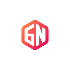 Initial letter gn, rounded hexagon logo, gradient red orange colors
 
