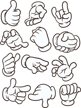Cartoon hands making different gestures. Vector clip art illustration with simple gradients. Each on a separate layer