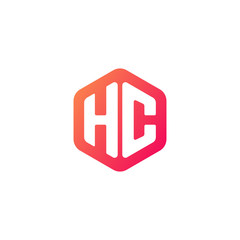 Initial letter hc, rounded hexagon logo, gradient red orange colors
 
