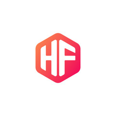 Initial letter hf, rounded hexagon logo, gradient red orange colors
 

