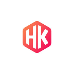 Initial letter hk, rounded hexagon logo, gradient red orange colors
 
