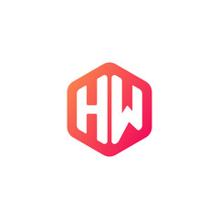 Initial letter hw, rounded hexagon logo, gradient red orange colors
 
