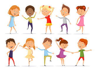 Set of isolated little boys and girls dancing
