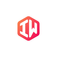 Initial letter iw, rounded hexagon logo, gradient red orange colors