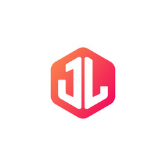 Initial letter jl, rounded hexagon logo, gradient red orange colors