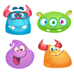 Cute cartoon monsters collection. Vector set of 4 Halloween monster icons