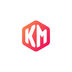 Initial letter km, rounded hexagon logo, gradient red orange colors