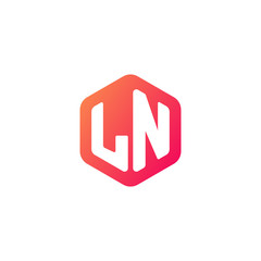 Initial letter ln, rounded hexagon logo, gradient red orange colors