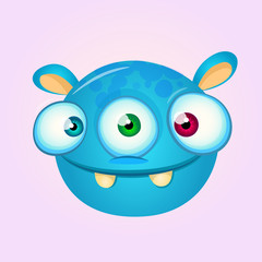 Happy cartoon alien head. Vector illustration of monster head