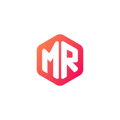 Initial letter mr, rounded hexagon logo, gradient red orange colors