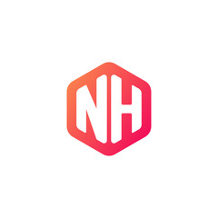 Initial letter nh, rounded hexagon logo, gradient red orange colors