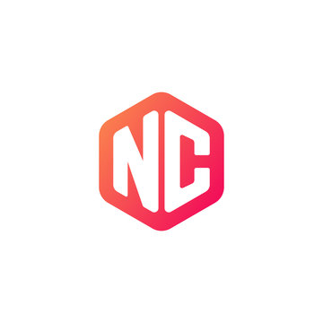 Initial letter nc, rounded hexagon logo, gradient red orange colors